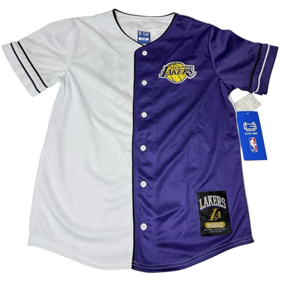 Los Angeles Lakers Jersey Youth Large 14-16 Purple LA Basketball Boys Sportswear